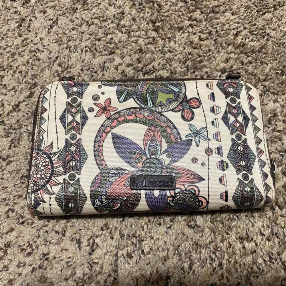 Sakroots Zip-Around Multicolor Owl Wristlet Crossbody Wallet